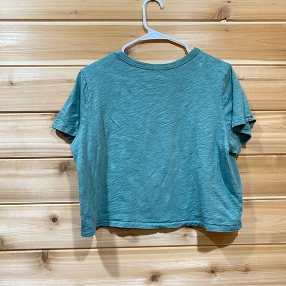 Old Navy Peace Sign Graphic T Shirt Green Crop Top Women's Short Sleeve Tee SZ L - Picture 8 of 11